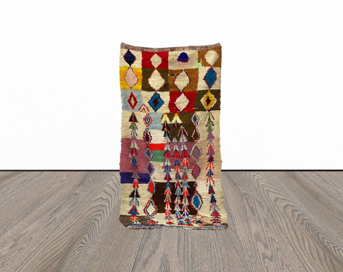 Moroccan berber rug, 4x9 feet vintage area rug, bohemian rug, azilal woven rug.