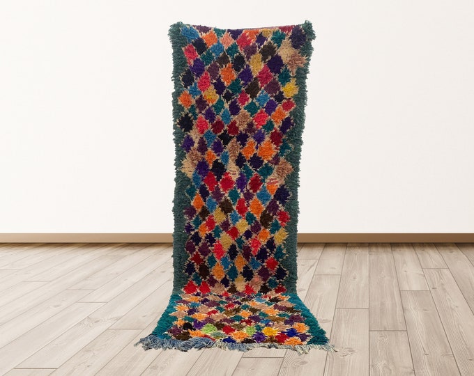 2.9 ft x 8.5 foot  Berber Vintage Moroccan rug, Azilal Moroccan Vintage rug.