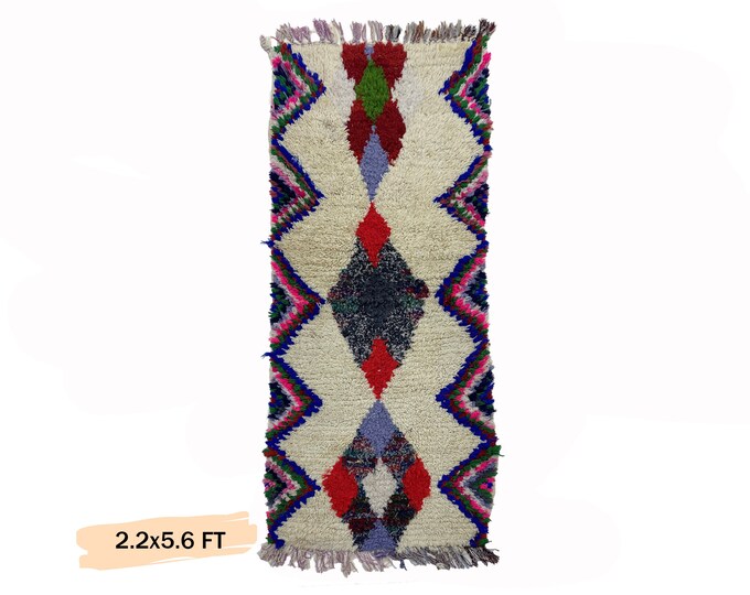 Unique Moroccan Vintage Runner Rug 2x6: Boho Colorful rug.