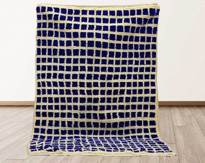Handwoven Grid Moroccan Area Rug: Custom Unique Bohemian Decor