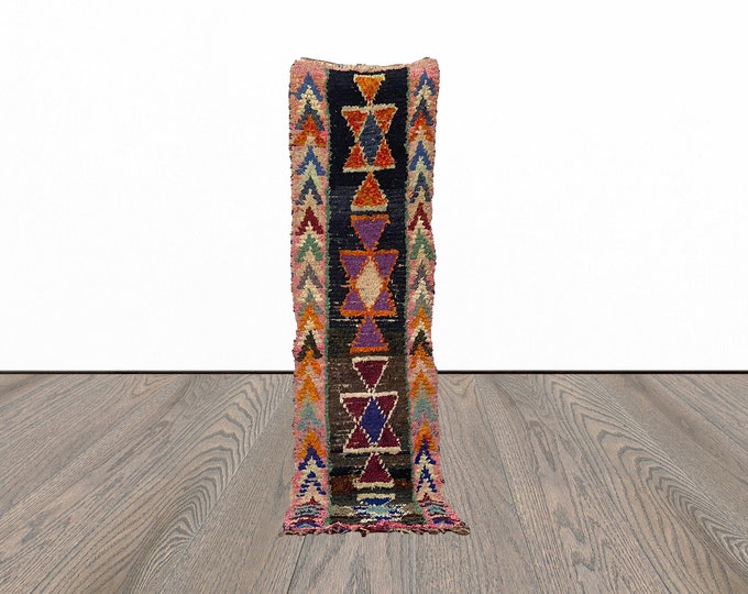 2x9 Moroccan boucherouite runner rug, vintage runner rug, entryway runner rug.