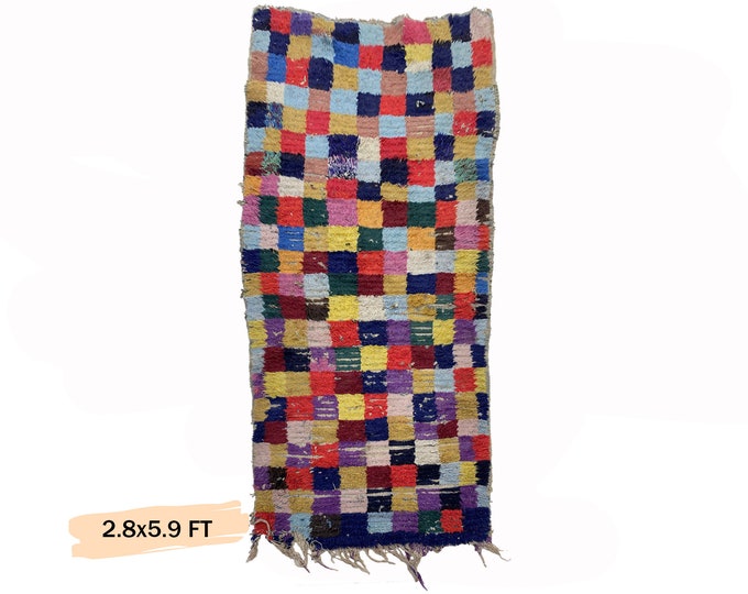 3x6 Moroccan Vintage Runner Rug: One-of-a-Kind Boho Decor Rug.