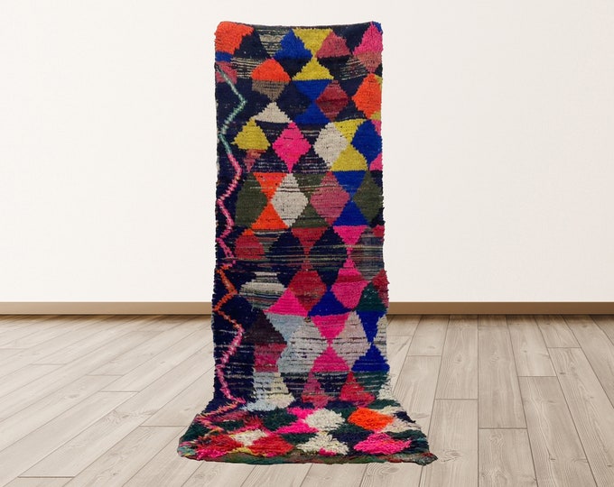 colorful tribal runner rug, 3x9 ft rug for bedroom, woven Rug, Vintage Moroccan Berber runner Rug, Wool Berber runner Rug.