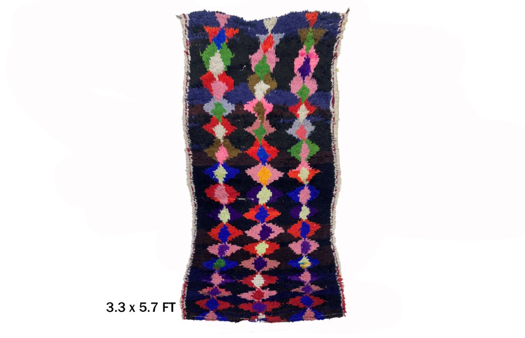 Tapis Marocain Berbère Tissé Main - Laine, 6.7x10.3 Ft, Style Boho Art Déco, Occasion En Super état