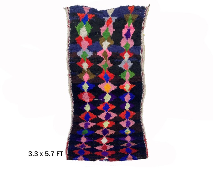 Colorful vintage Moroccan Rug 3x6 - Bohemian Style Rug.