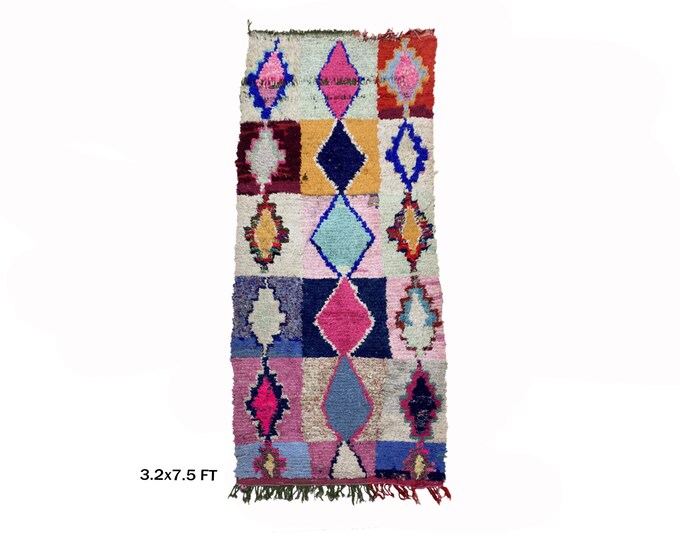 Colorful Moroccan Boucherouite Runner Rug 3x8.