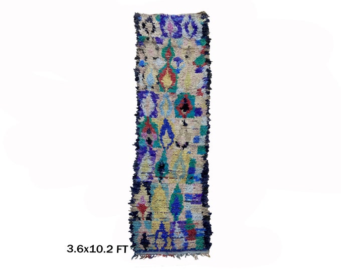 Unique Boucherouite Moroccan Rug 4x10 - Vintage Runner for Home.