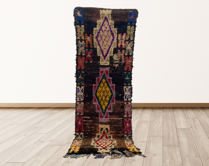 2x7 ft Azilal Moroccan runner rug, Tribal narrow Berber vintage runner.