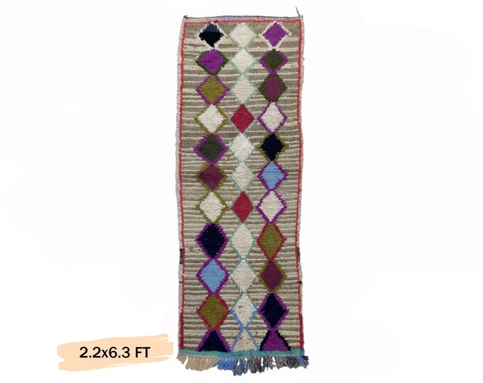 2x7 Unique Moroccan Vintage Runner Rug: Diamond Bohemian Decor.