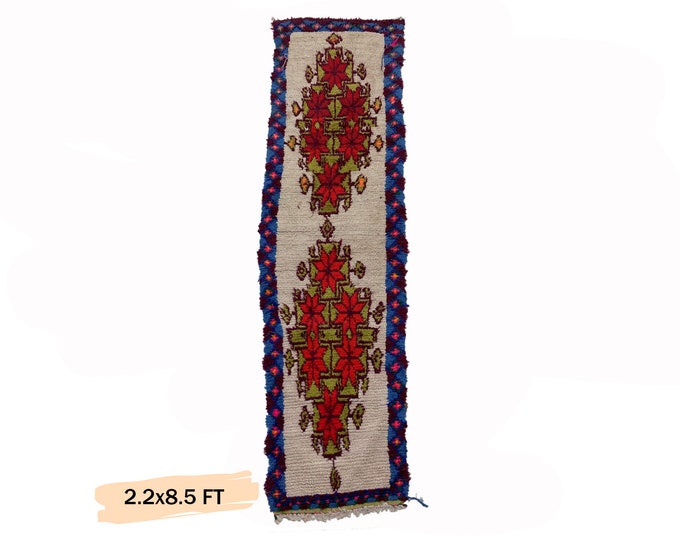 2x9 Moroccan Vintage Runner Rug, Woven Bohemian Rug.