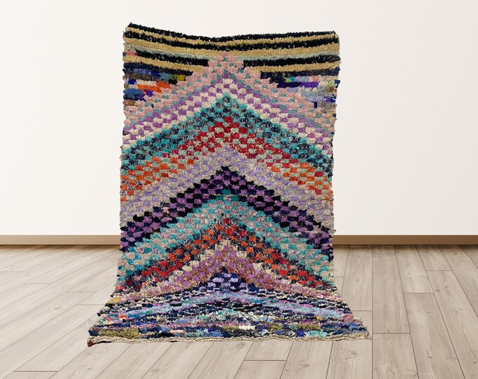 3x6 ft boucherouite Azilal area rug,vintage Berber rug, woven amazigh rug.