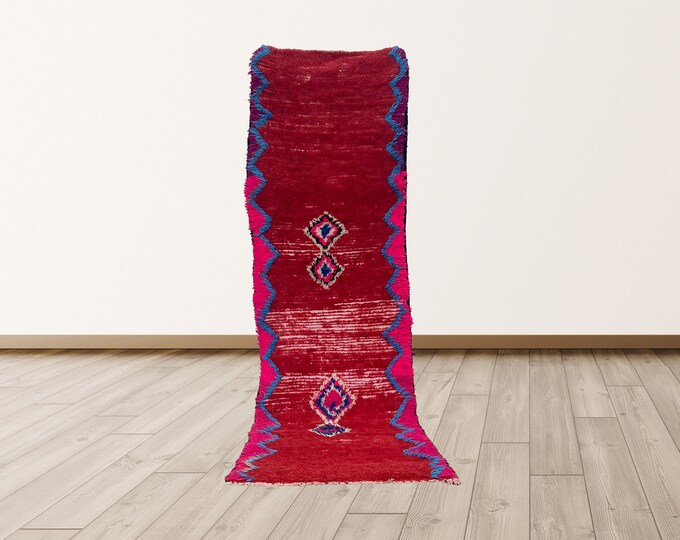 Azilal Vintage Runners Rug , 2x8 ft Morrocan Berber Vintage Rug.