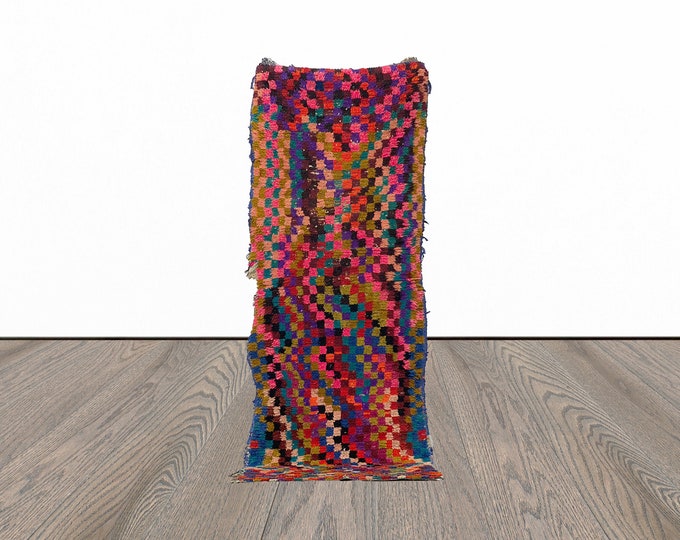 Colorful moroccan runner rug, 3x8 vintage runner rug, berber rug runner, woven runner rug.