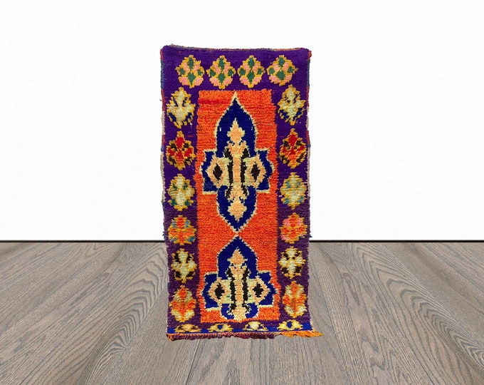 Moroccan small area rug, 3x5 feet vintage woven rug, berber azilal rug, colorful tribal rug.