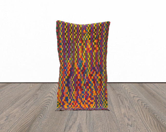 Colorful area rug, 3x7 feet vintage woven rug, tribal moroccan rug, unique berber rug.