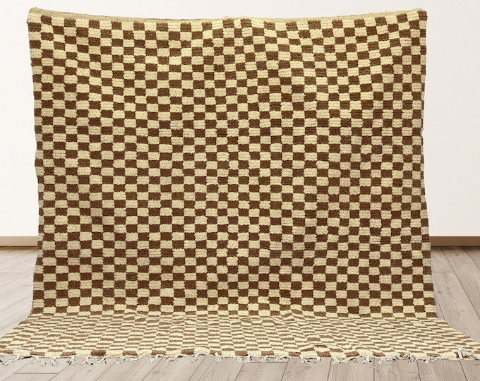 Handmade Moroccan Checkered Area Rug: Custom Design Rug.