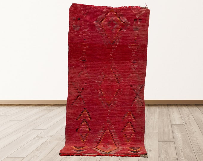 3x6 feet tribal Azilal runner rugs, Moroccan Berber Vintage Runner Rug.
