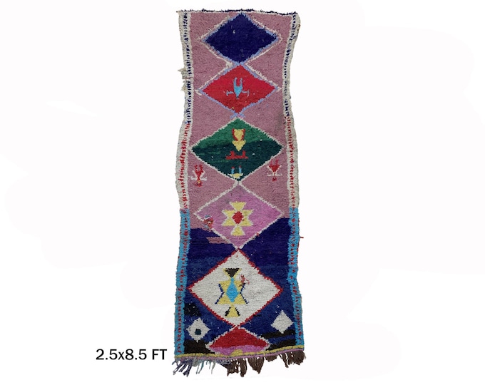 Moroccan Rug Runner 3x9: Vintage Authentic Berber Textile.