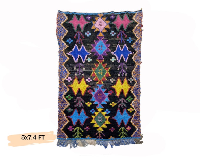 Moroccan Boucherouite Vintage Area Rug 5x7.