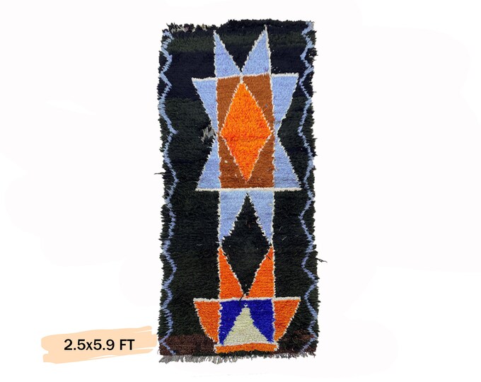 Vintage Moroccan Colorful Runner Rug 3x6, Unique Boho Runner.