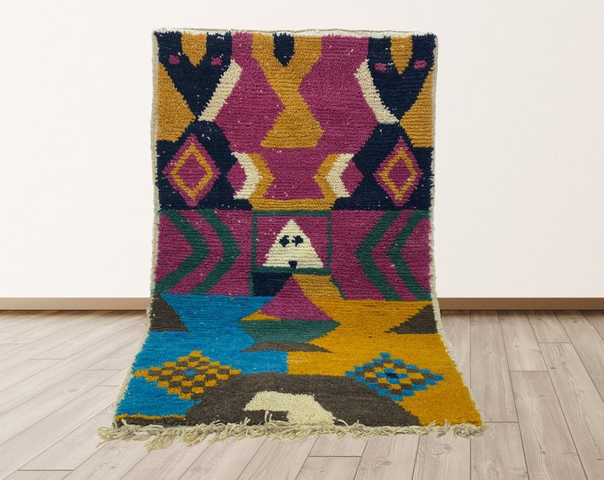 Bohemian Custom Moroccan Colorful Area Rug.