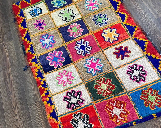 4x5 foot Moroccan Vintage small rug, Vintage Moroccan Berber rug.
