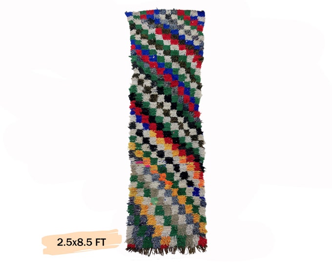 Vibrant Moroccan Vintage Narrow Runner Rug 2x9: Colorful woven Rug.