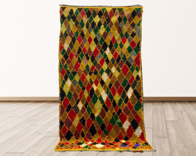 colorful Vintage Azilal Moroccan 3x6 feet runner Rug, Berber Moroccan vintage rugs
