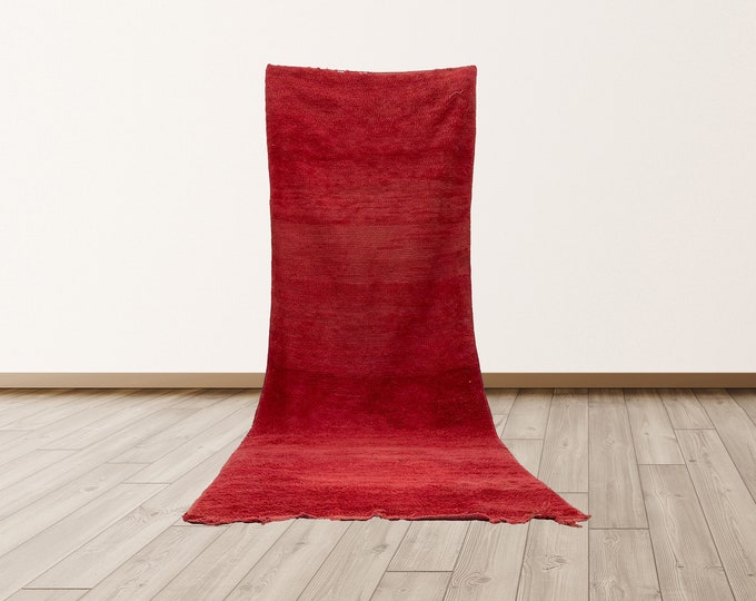 Red 4x10 FT Tribal Azilal Morrocan Berber Vintage Rug.