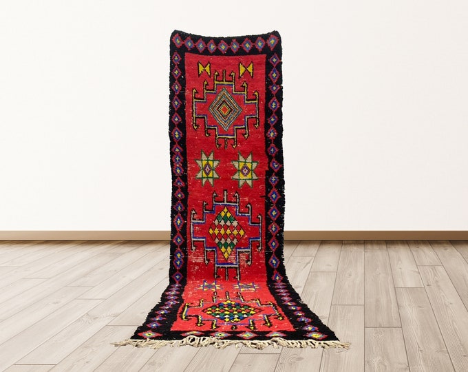 3x11 ft Wool Azilal rugs Vintage Moroccan Berber runner.