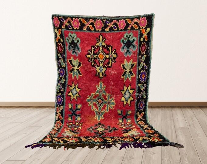3x5 feet Colorful Berber Vintage Morrocan Tribal Azilal Rug.