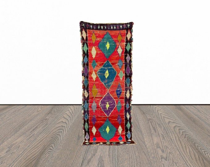 Vintage runner rug, 2x7 feet entryway runner rug, moroccan runner rug, tribal runner rug.