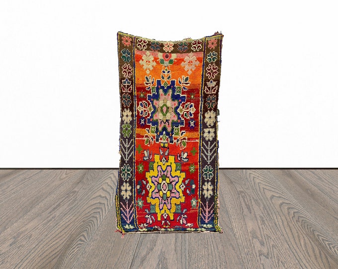Vintage berber rug, 3x7 feet colorful woven rug, tribal azilal rug, area moroccan rug.