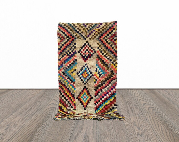 Colorful vintage rug, 4x8 feet moroccan area rug, tribal woven rug, unique berber rug.