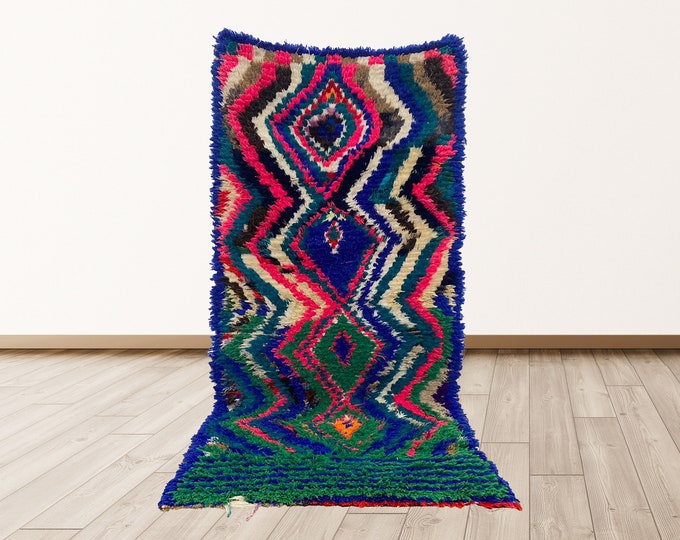 3x6 foot Colorful vintage Moroccan tribal rug, Azilal vintage moroccan rug runner.