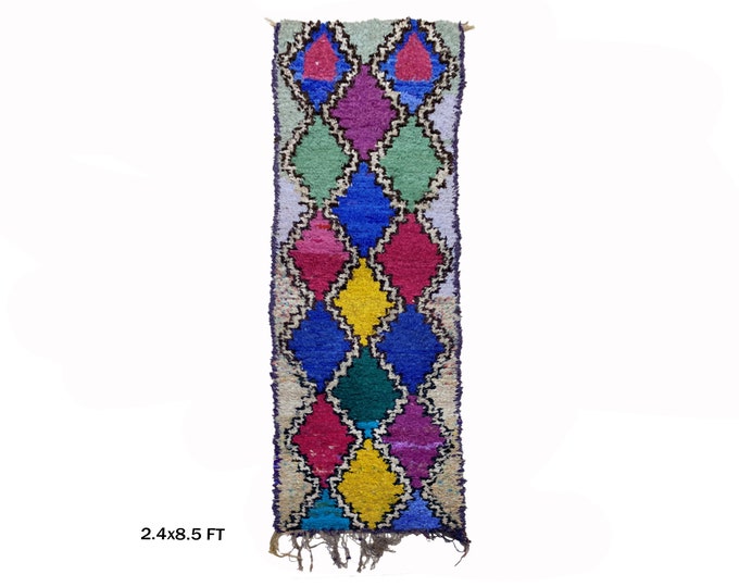 Moroccan Boucherouite Unique Rug Runner 2x9.
