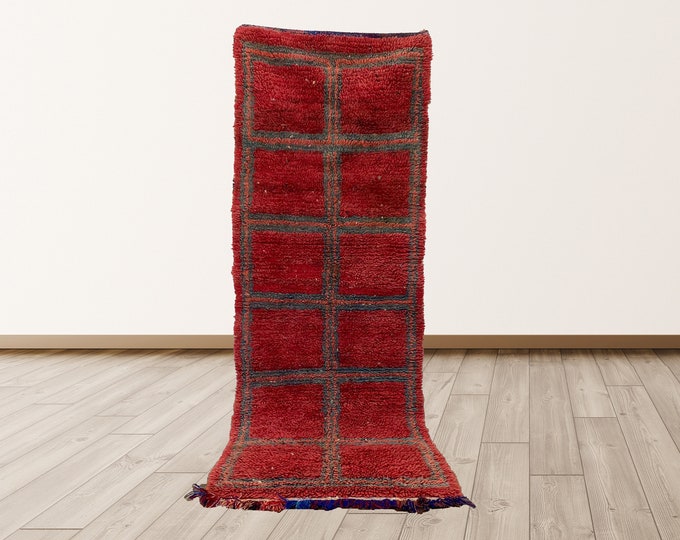 Soft Wool red Rug, 3x8 ft Bohemian runner rug, moroccan rug.