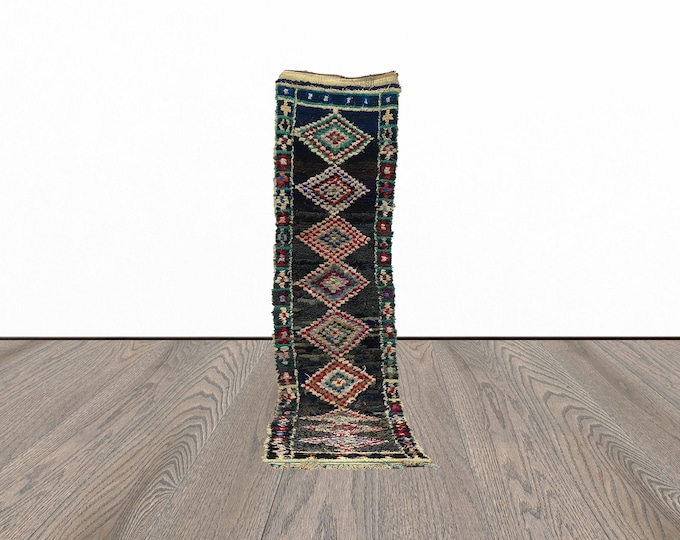Narrow runner rugs, 2x10 feet vintage runner rug, tribal runner rug, boujaad runner rug, berber runner rug.