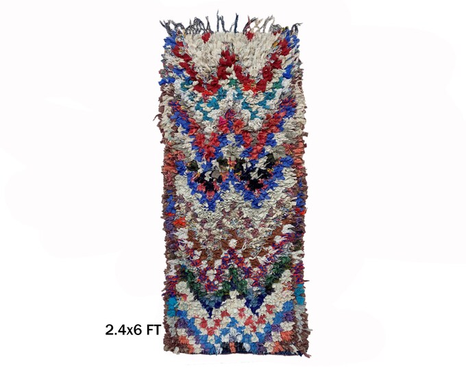 Boucherouite Moroccan Runner Rug 2x6 : Bohemain Vintage Decor.