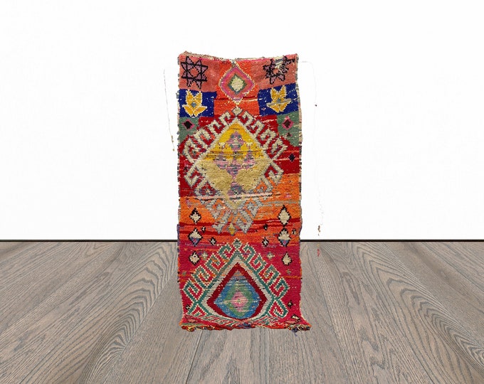 Vintage berber runner rug, 2x7 feet moroccan runner rug, azilal runner rug, tribal runner rug.