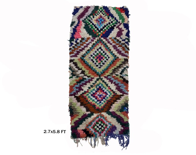 Woven Unique Moroccan Runner Rug 3x6, Vintage boho rug.