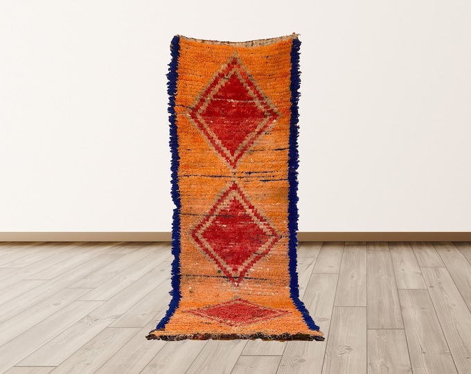 3x8 ft long tribal colorful runner rug , Moroccan runner rug.