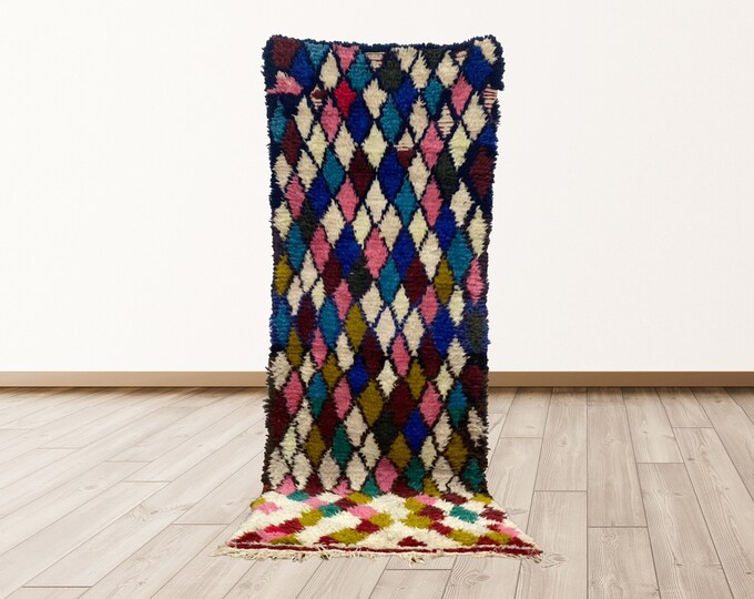 3x7 ft Colorful Shag rugs Vintage Moroccan Berber runner.