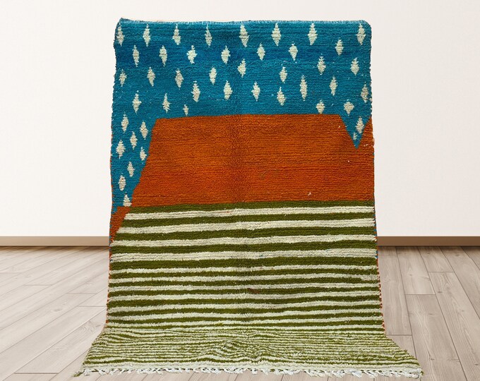 Handmade Colorful Moroccan Area Rug: Custom Size Rug.