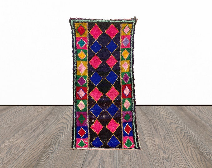 Small moroccan vintage rug, 3x6 feet colorful berber rug, tribal woven rug, unique area rug.