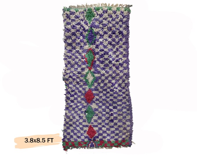 Moroccan Vintage Berber Checkered Area Rug 4x9.