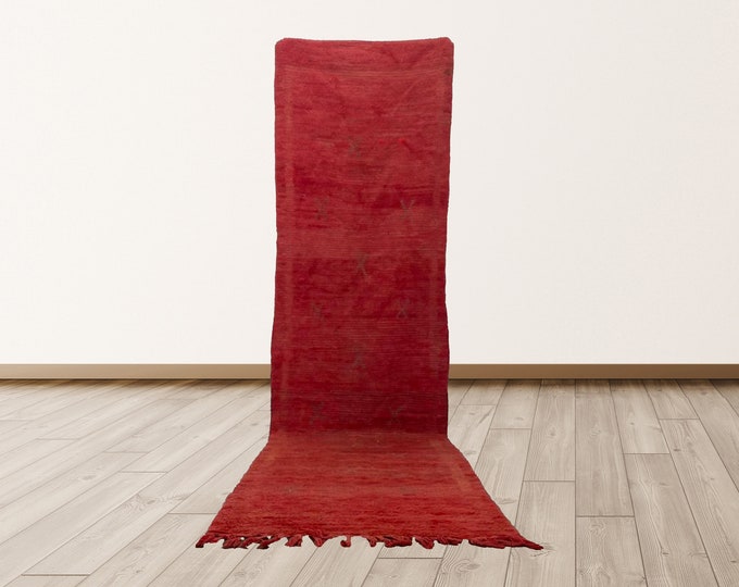 3x11 ft Red Bohemian Morrocan Berber Vintage Rug.