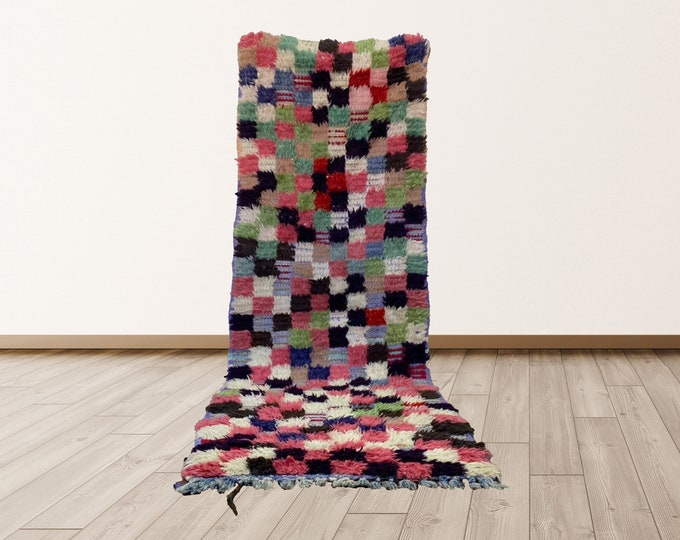 2x6 feet Checkered Azilal Berber Vintage Morrocan Tribal Runners Rug.
