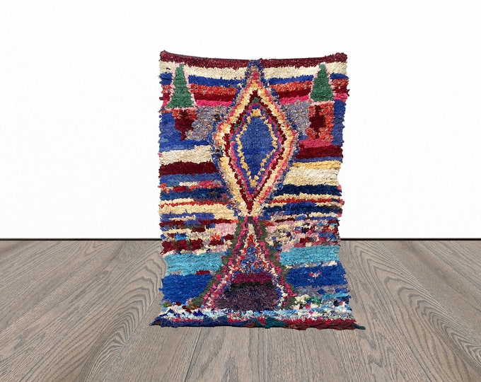 4x7 Feet boucherouite woven rug, moroccan berber rug, vintage azilal rug, colorful area rug.
