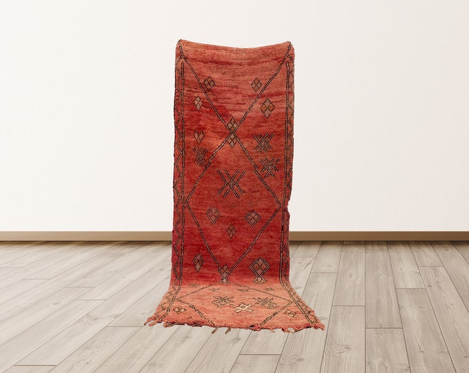 3x9 ft Vintage Wool Rug Morrocan Berber, Moroccan Azilal Berber Vintage Rug.